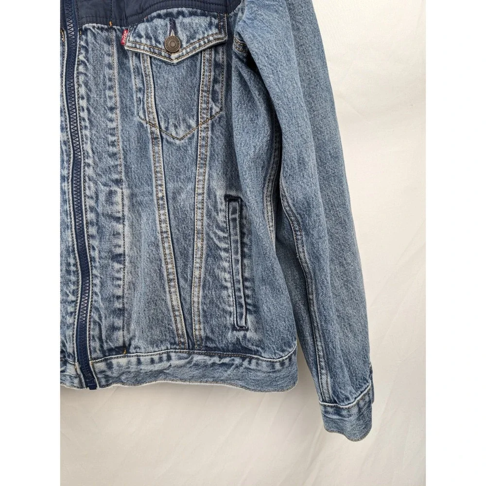 Levis Mens Full Zip Trucker Denim Jacket Blue Sz L Western Mixed Media Workwear - Picture 4 of 10